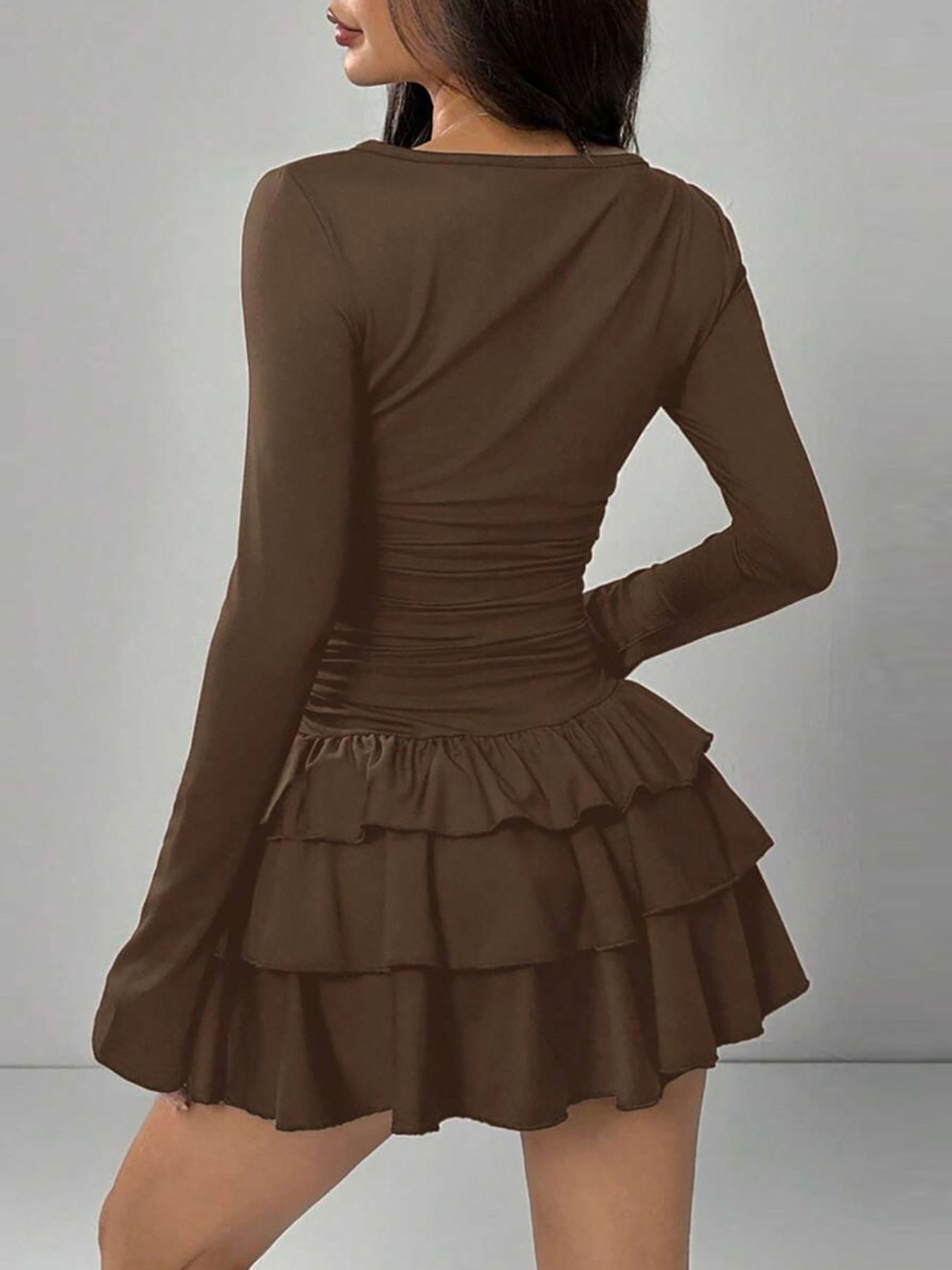 Ruffle Hem Long Sleeve Mini Dress