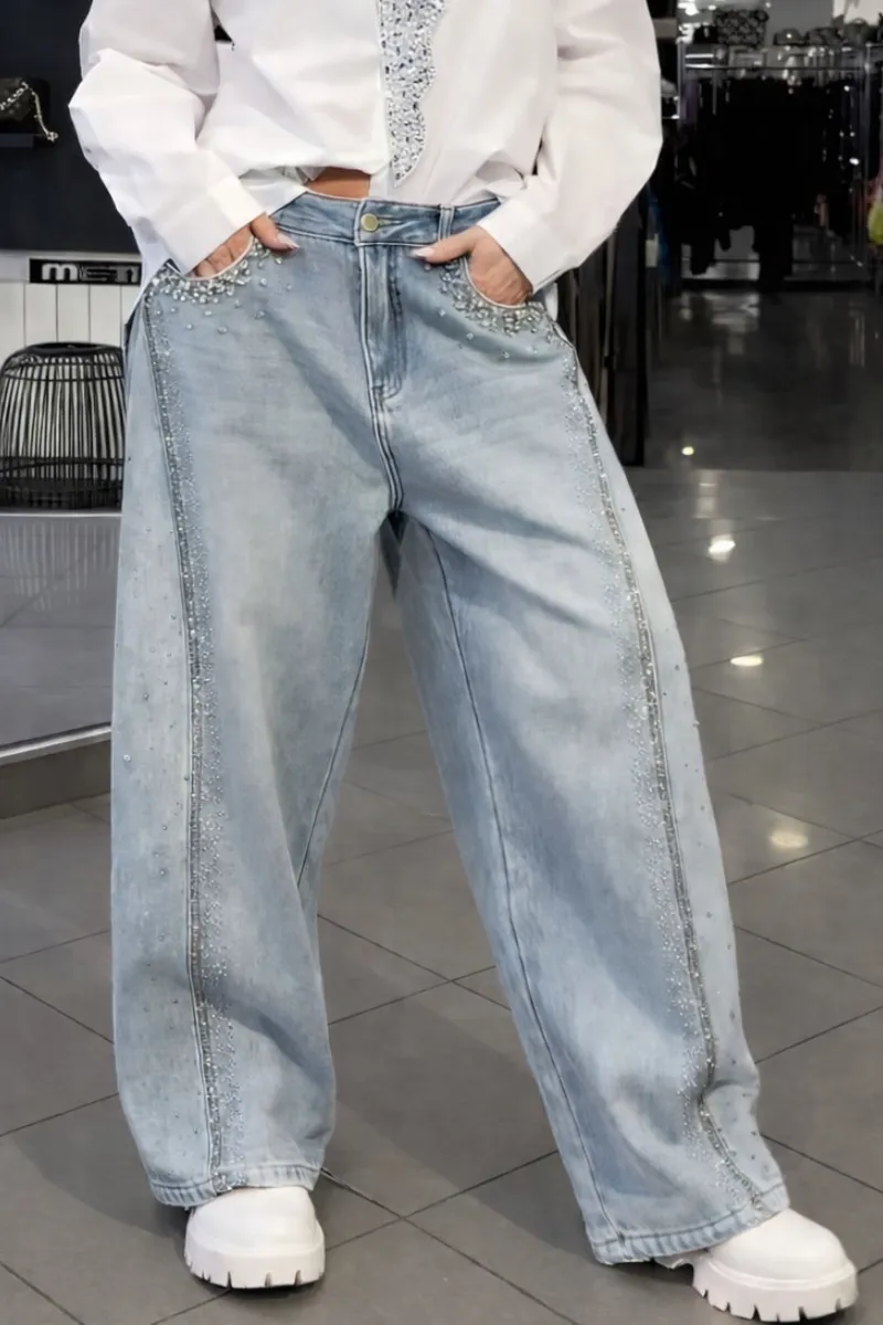 Women's Tie Shirt + Jeans Rhinestone Suit