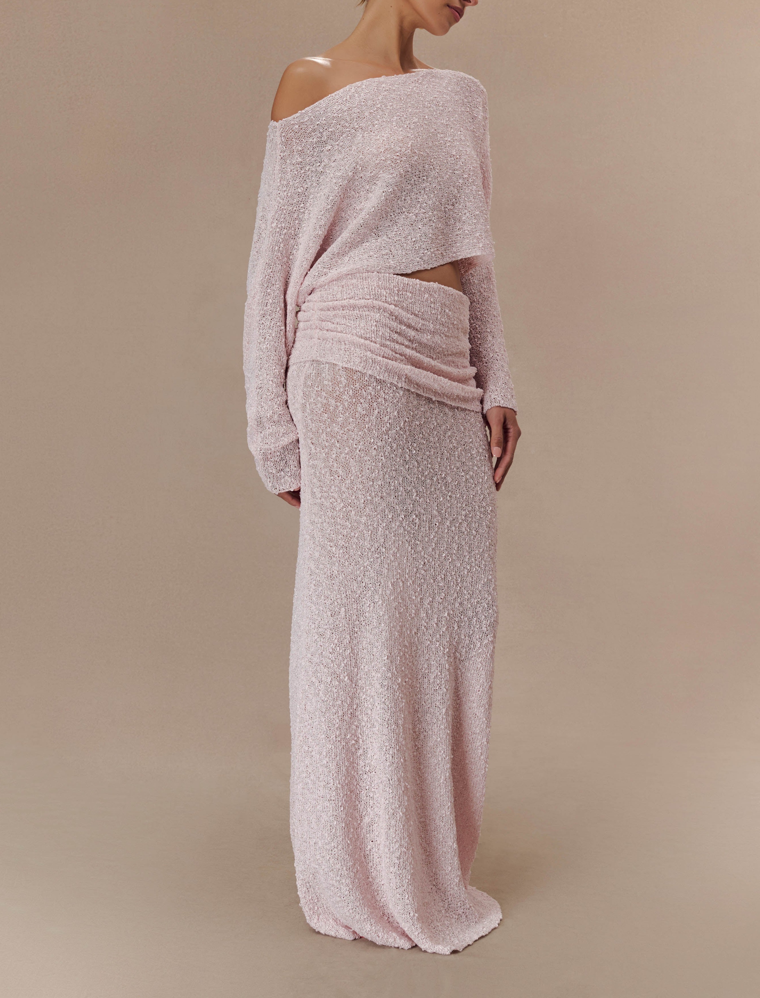 Rose Ruched Knit Maxi Skirt