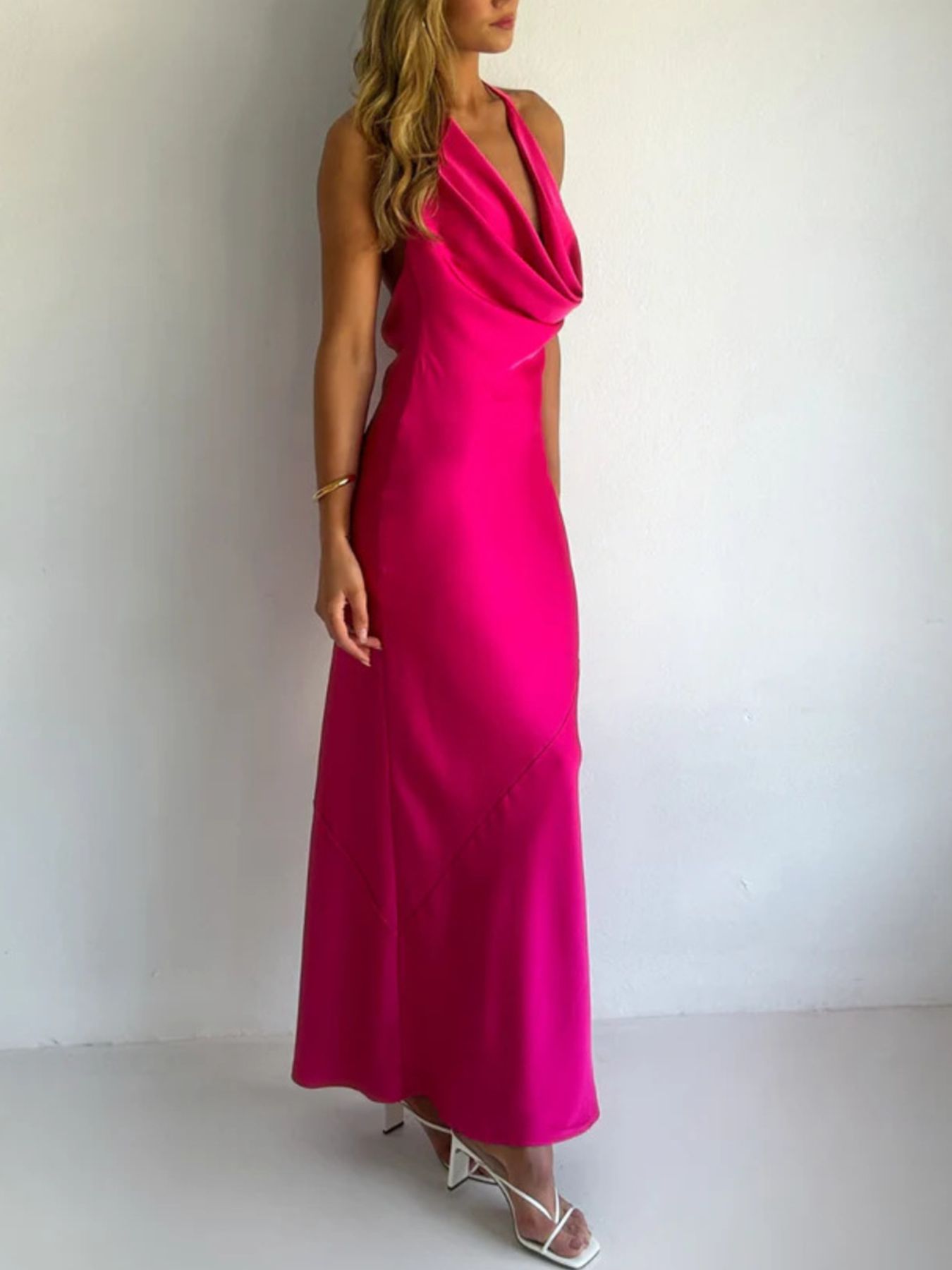 Halter Neck Satin Maxi Dress