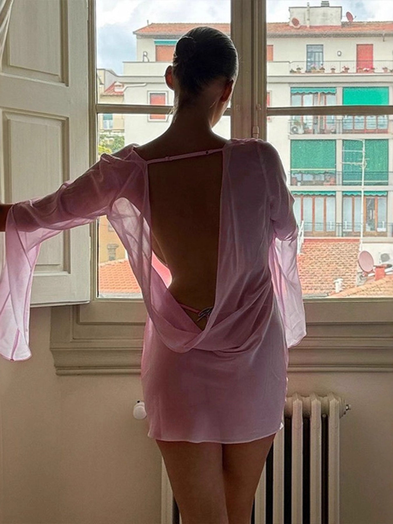 Sheer Chiffon Plunge Mini Dress