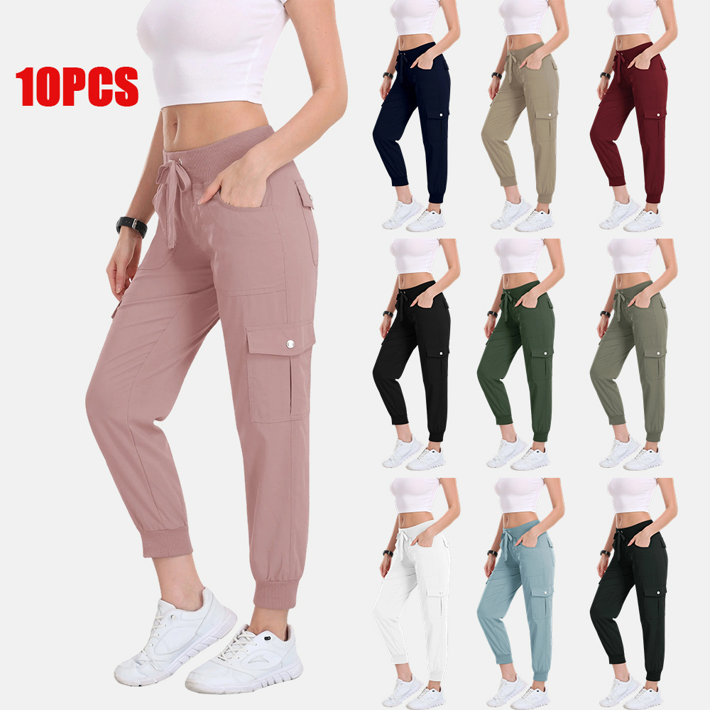 Women's Lightweight Hiking Cargo Pants Outdoor Quick Dry Casual Travel Sweatpants Joggers Elastic Waist Button Pockets Comfy Moms over 30 Basic four season