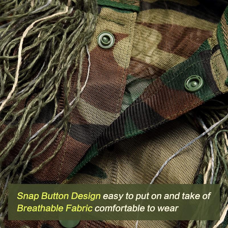 5 in 1 Ghillie Suit, 3D Camouflage Hunting Apparel Including Jacket, Pants, Hood, Carry Bag Suitable for Unisex Adults/Youth (S/M/L)