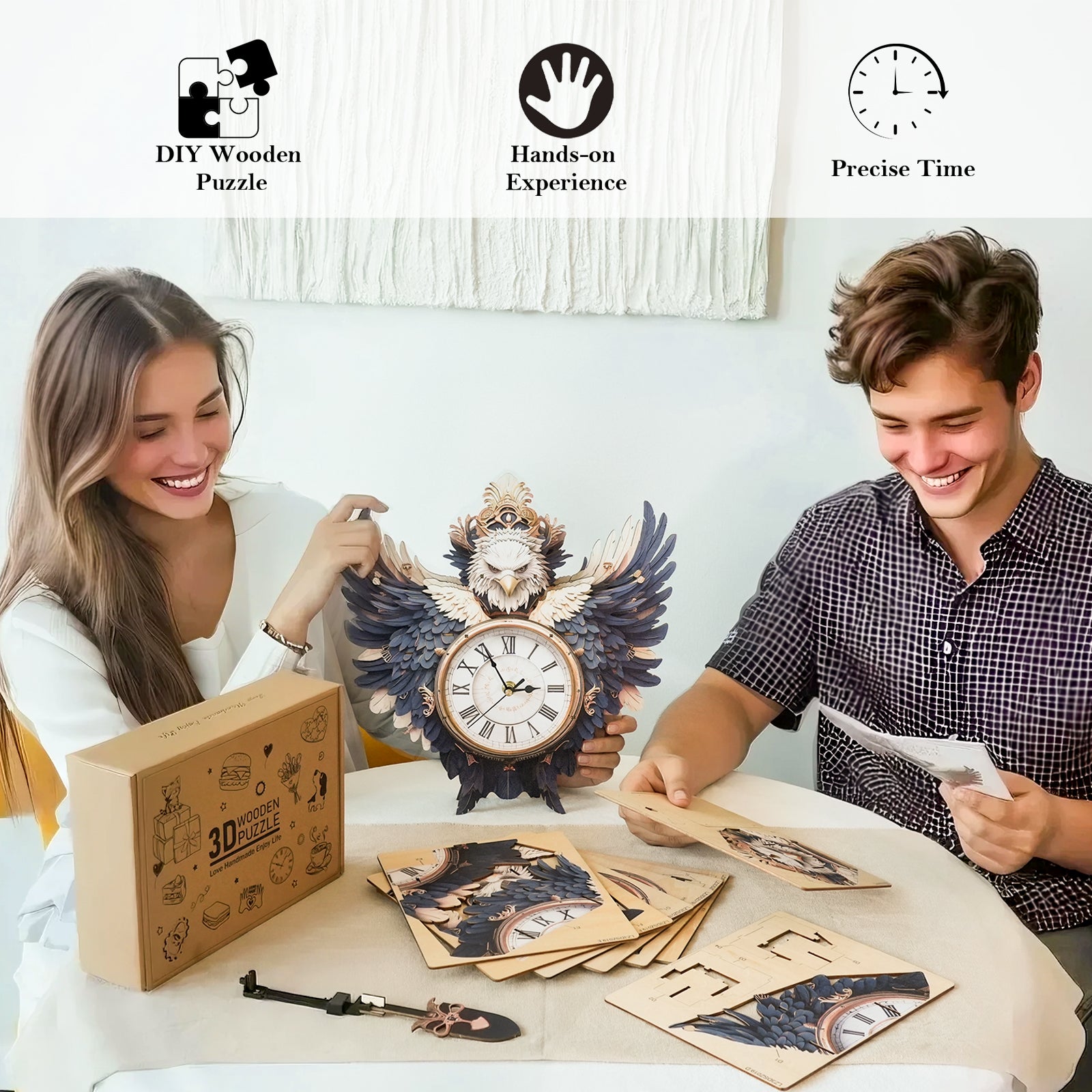 Eagleâ€“ DIY Wooden Clock, 3D Puzzle Craft Kit