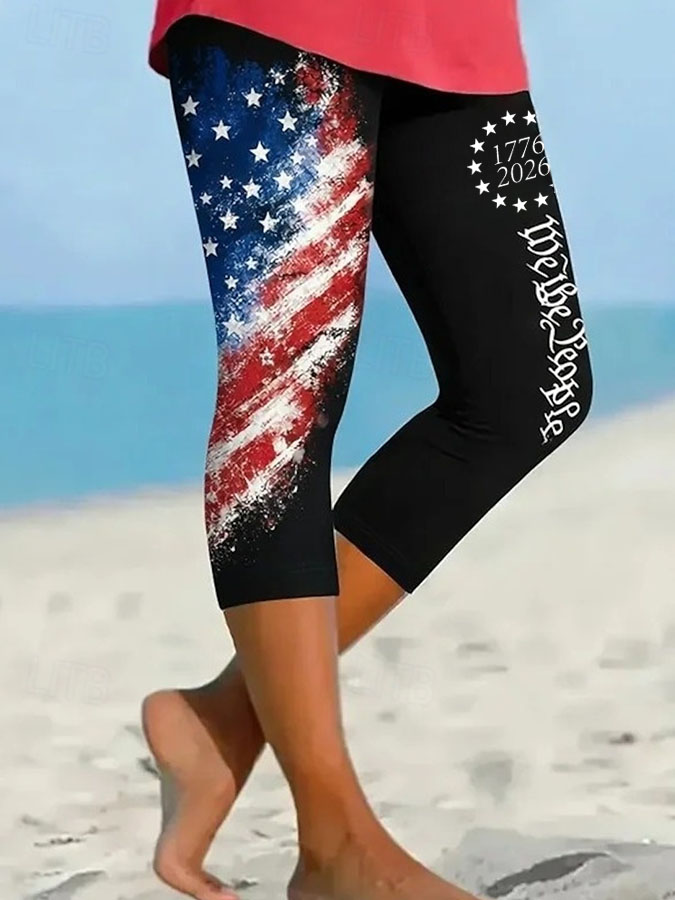 Women'S Casual Independence Day Commemorative Print Leggings For The 250Th Anniversary Of The Founding Of The United States
