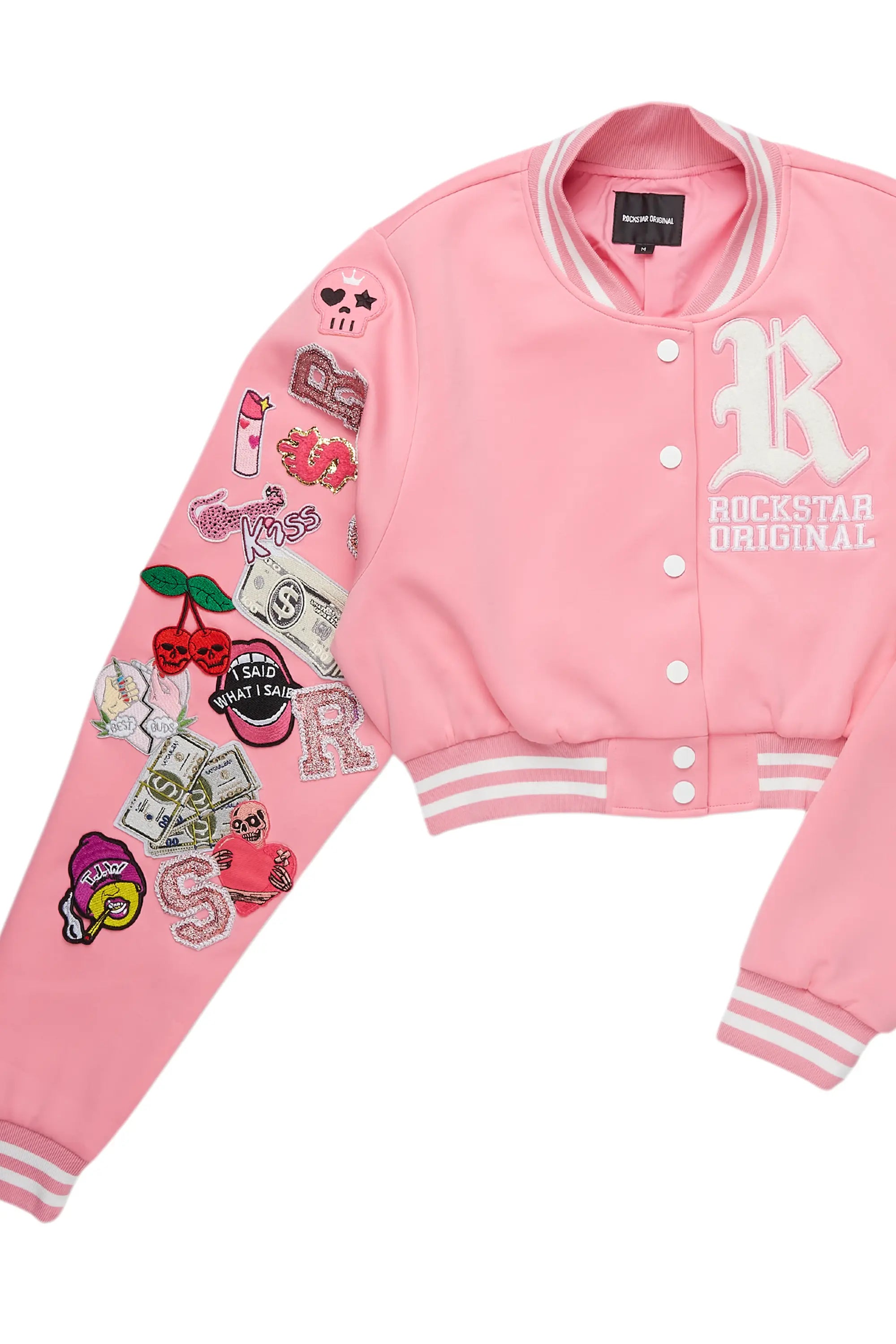 Jakaira Pink Crop Varsity Jacket