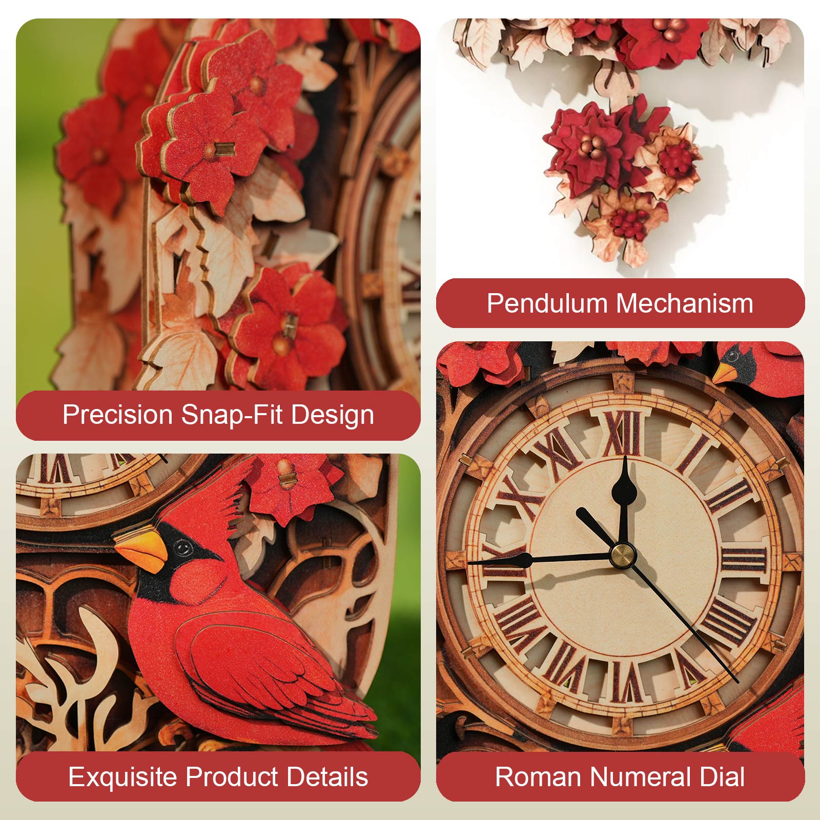 Cardinalâ€“ DIY Wooden Clock, 3D Puzzle Craft Kit