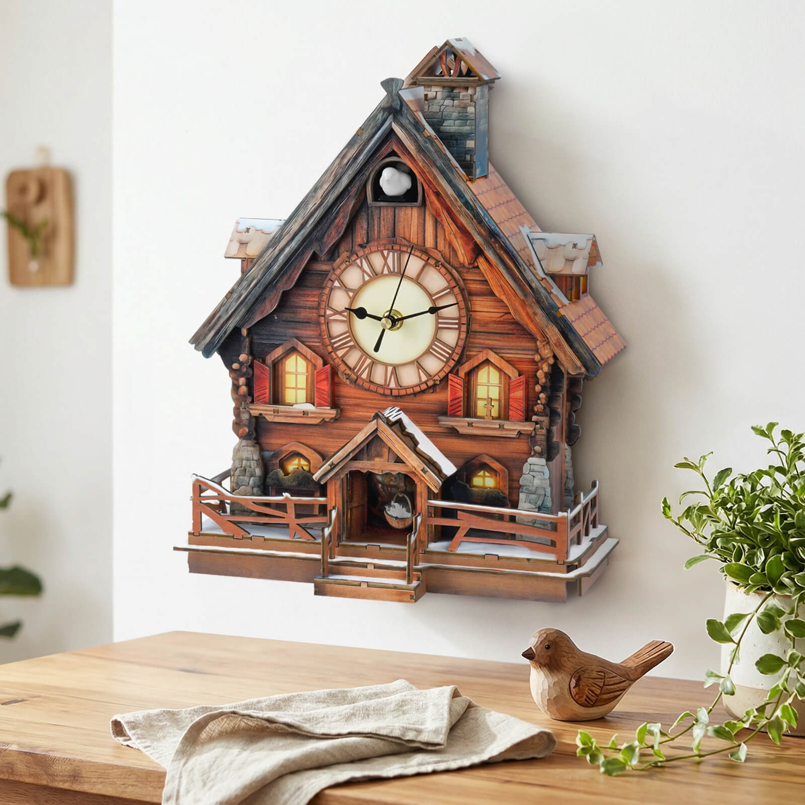 Cuckoo Chiming Swiss Chalet â€“ DIY Wood Clock, 3D Puzzle Kit