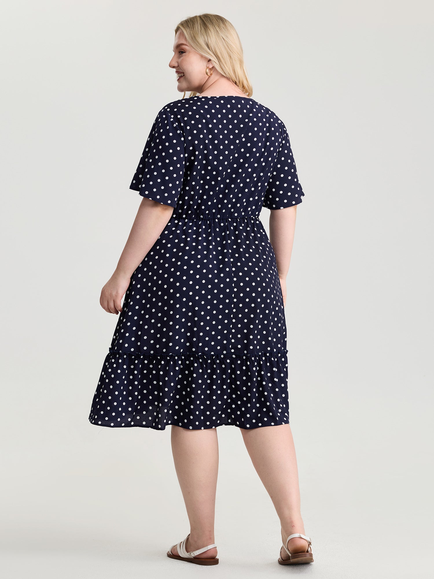 Polka Dots Charm Button Detail Mini Dress