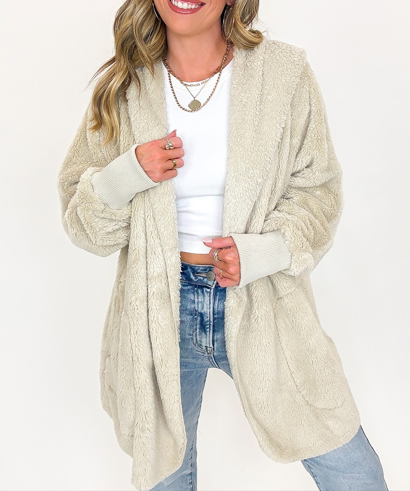 Cozy Crest Hooded Faux Fur Jacket