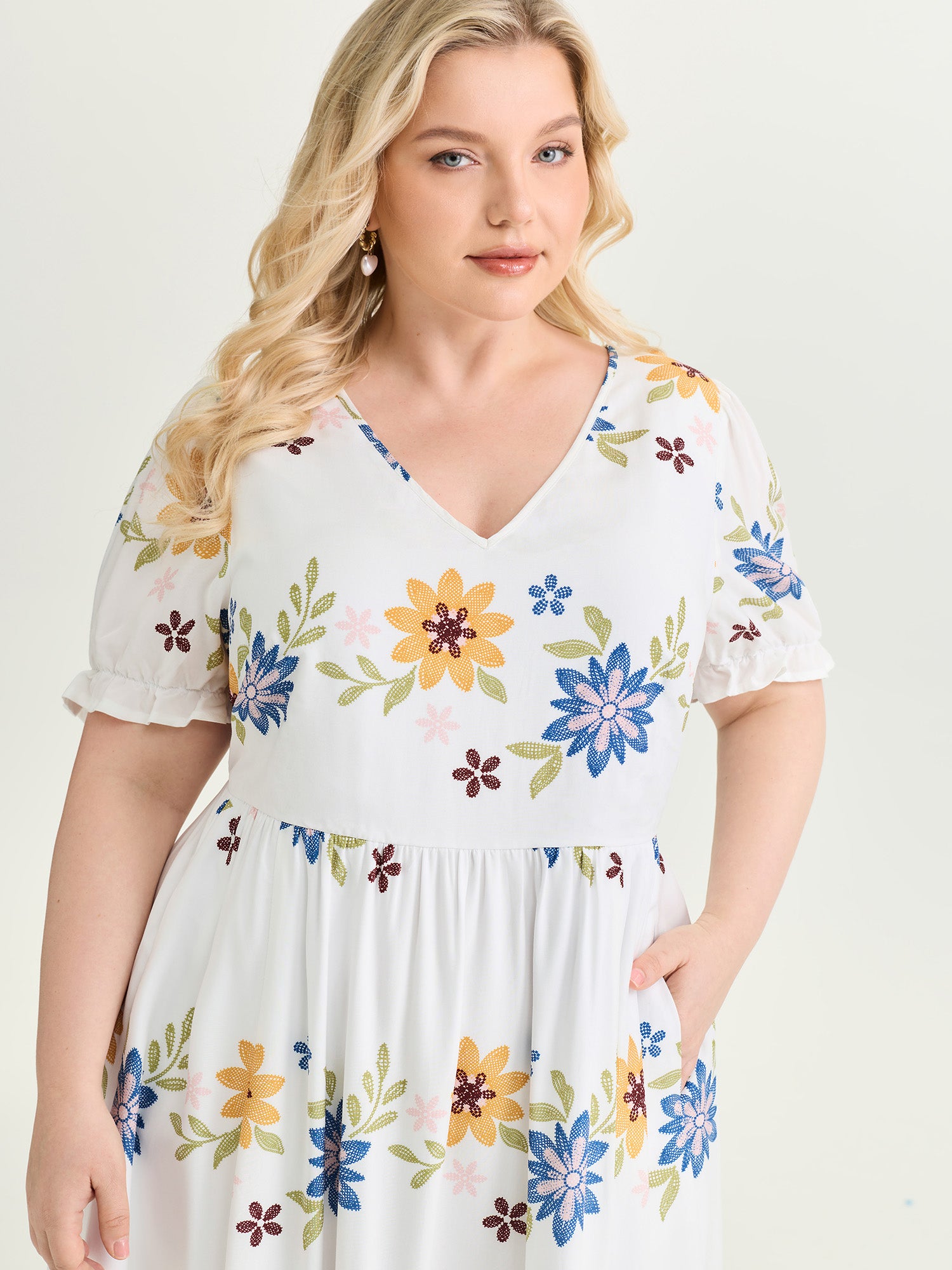 Large Floral Print Fit And Flare Midi Dress