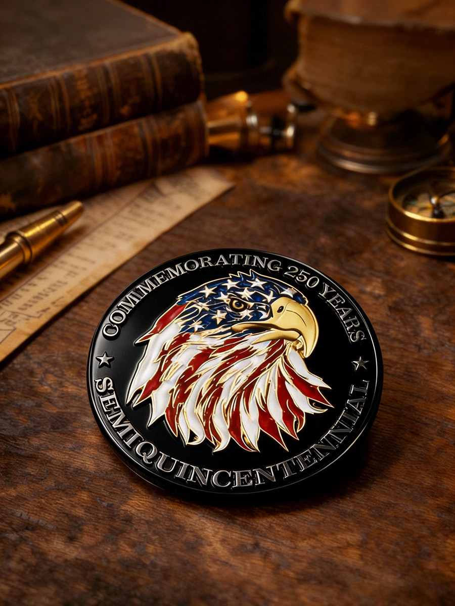 USA Semiquincentennial Bald Eagle & Flag Commemorative Pin Badge
