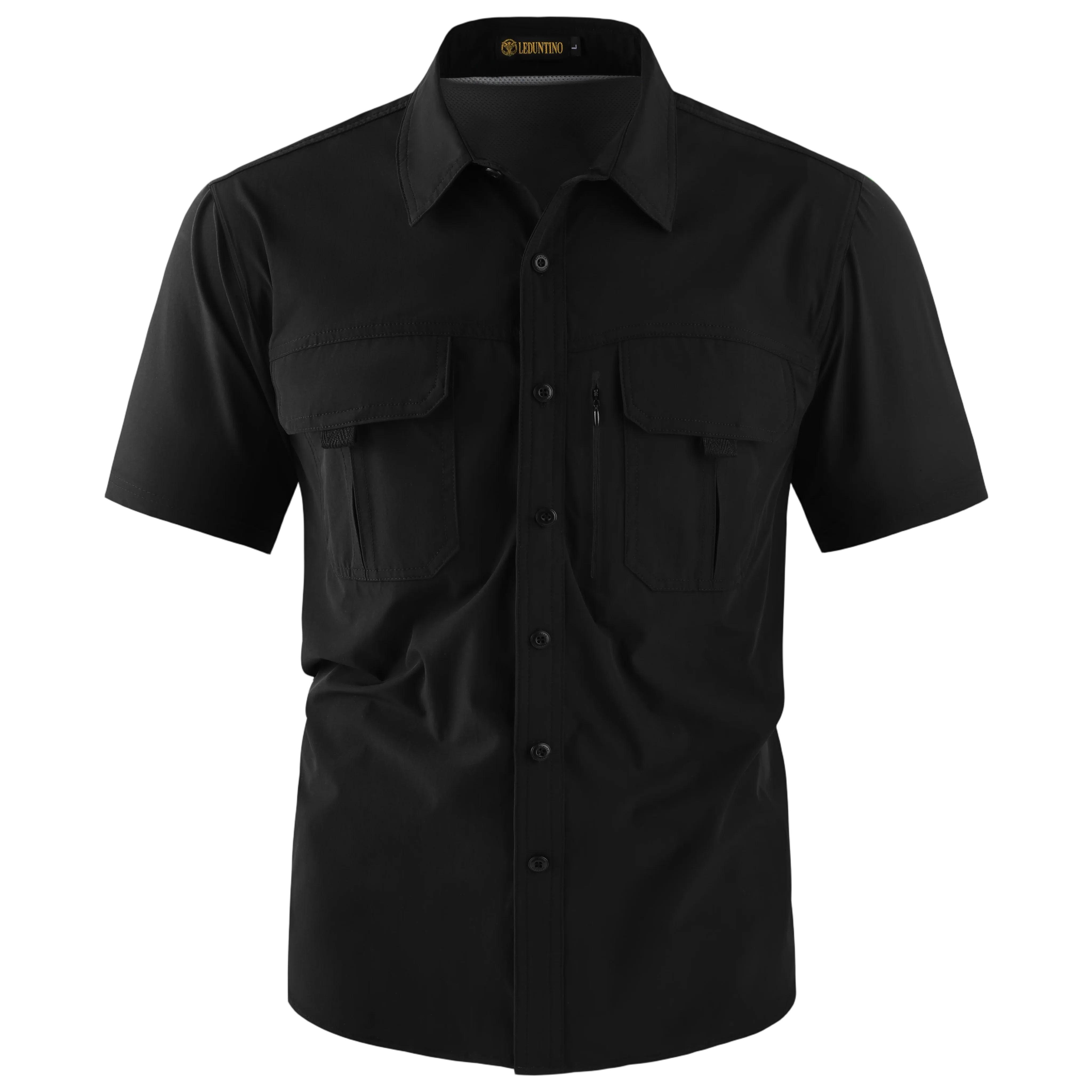 Men's American-Style Solid Color Shirt with Hidden Ventilation Holes Casual Summer Beach Nylon Shirt High-Quality Fabric Short Sleeves Button Closures