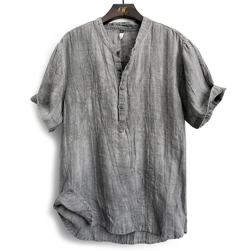 Vintage Linen Solid Henley Collar Shirt