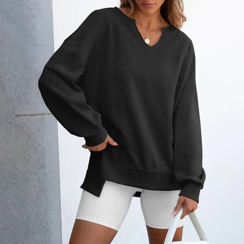 Womens Oversized Sweatshirt V Neck Long Sleeve
