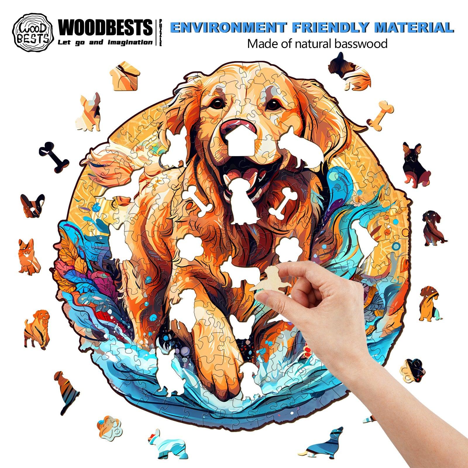 Beach Golden Retriever Wooden Jigsaw Puzzle