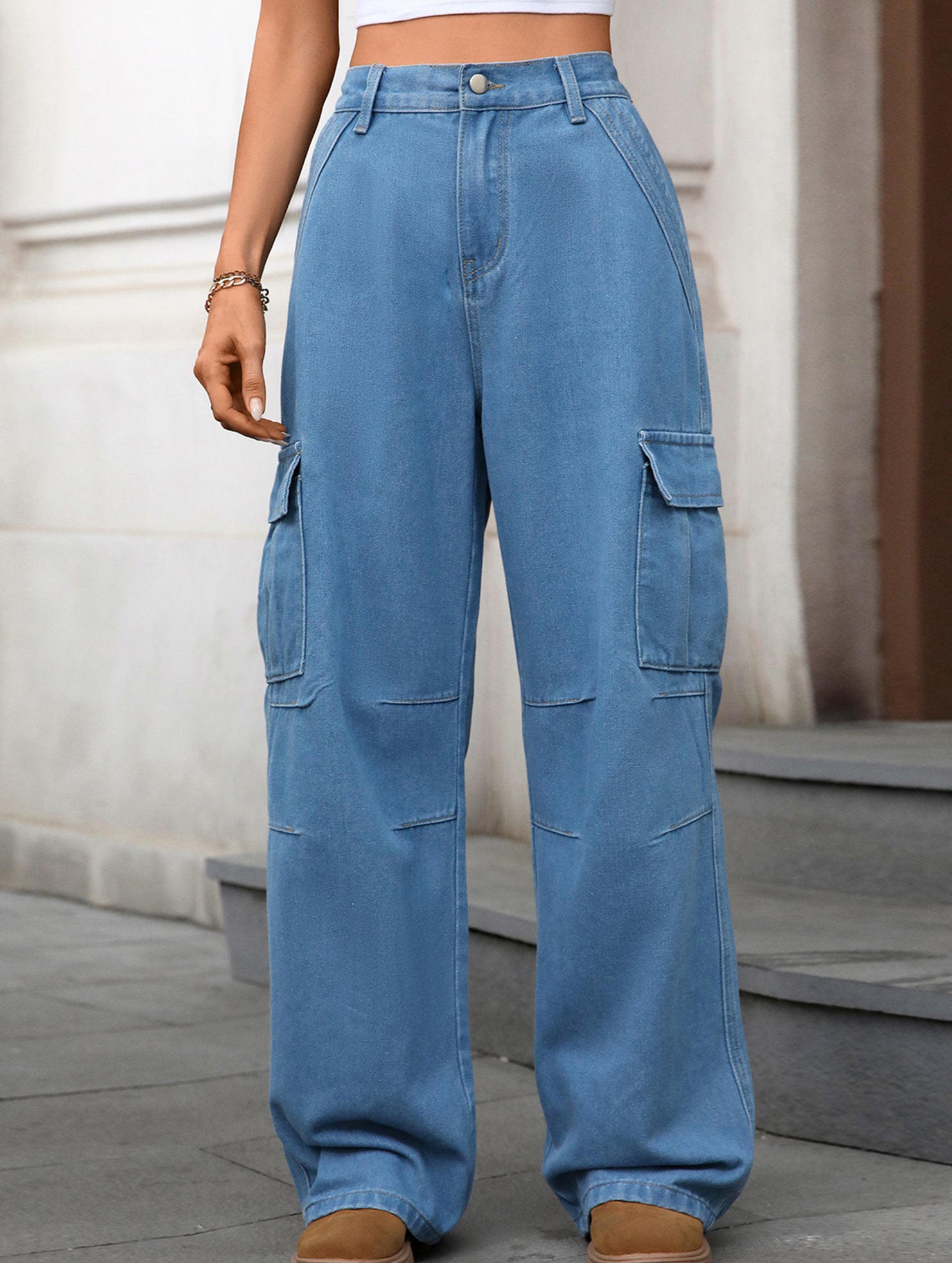 Casual loose slim denim straight pants