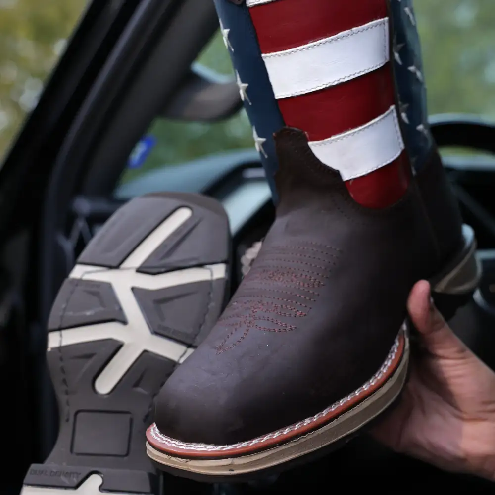 Brown USA Flag Leather Work Boots - Composite Toe