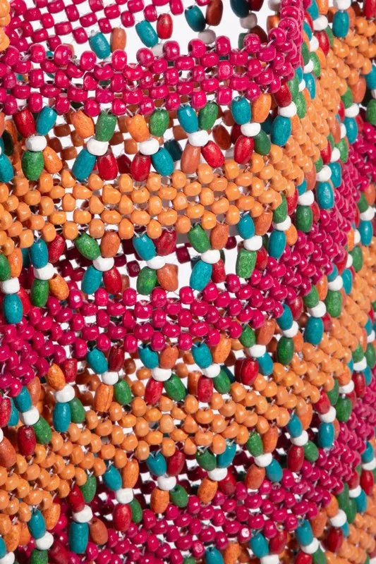 Fame Contrast Wooden Beaded Tote Bag