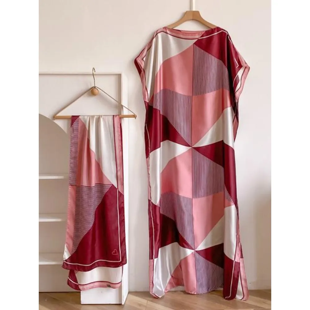 Women's Print Long Scarf & Poncho Set