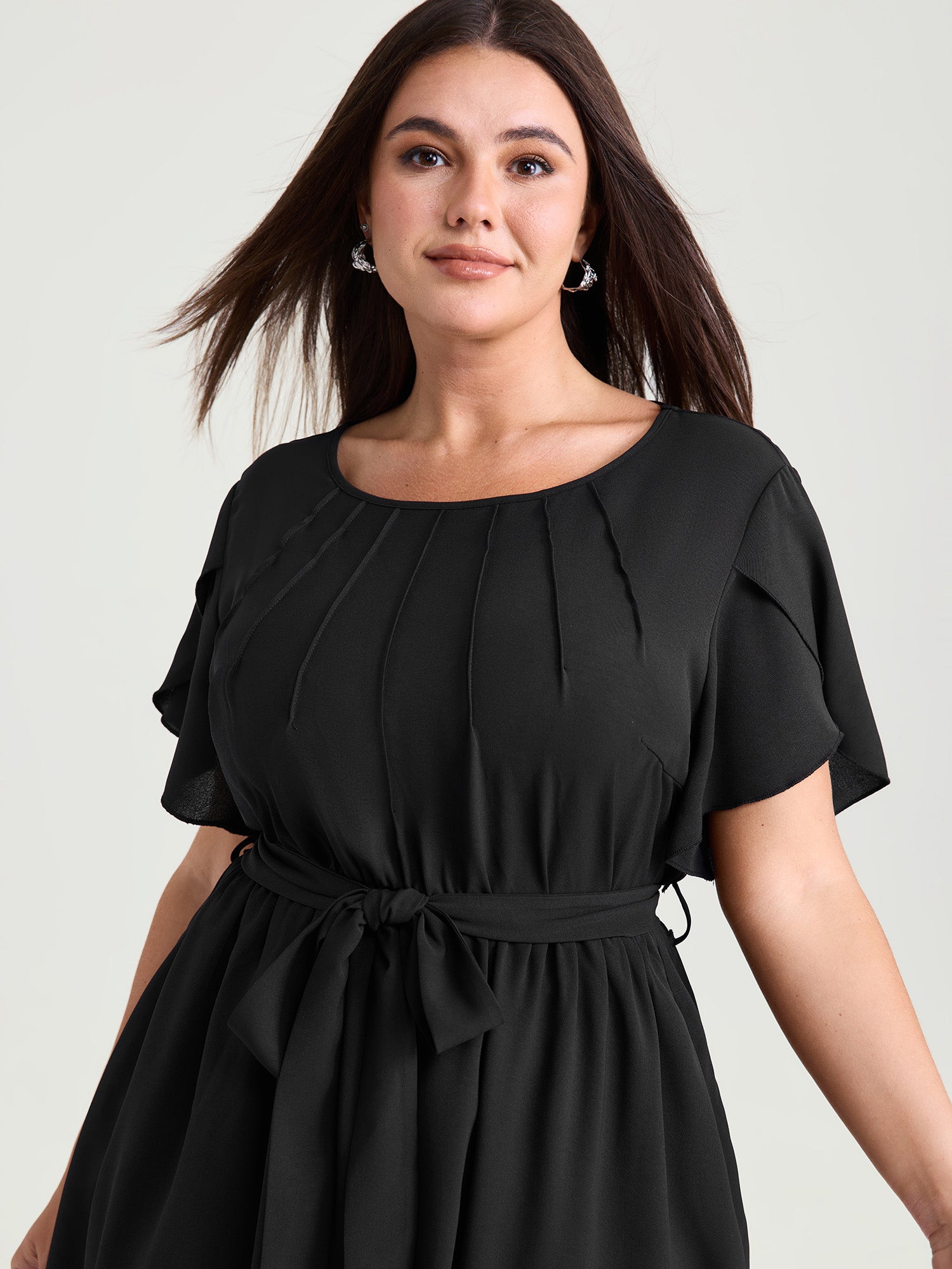 Timeless Waist-Tie Pleated Detail Mini Dress