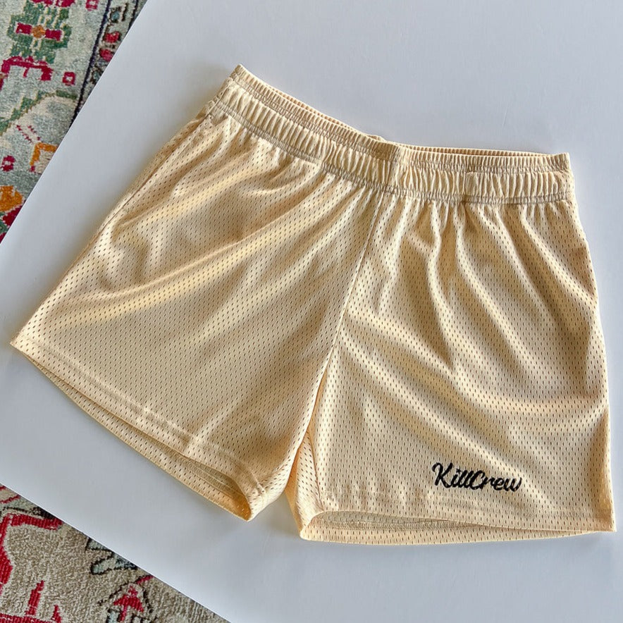 VENTED MESH SHORTS SCRIPT - CREAM / BLACK