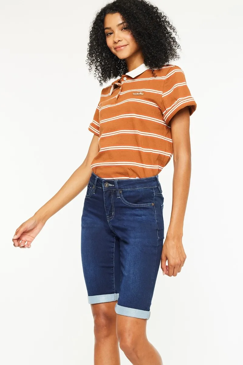 Kancan Mid Rise Bermuda Denim Shorts