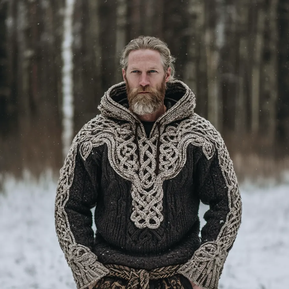 Men's Viking-style Winter Warm Hooded Knitted Sweater
