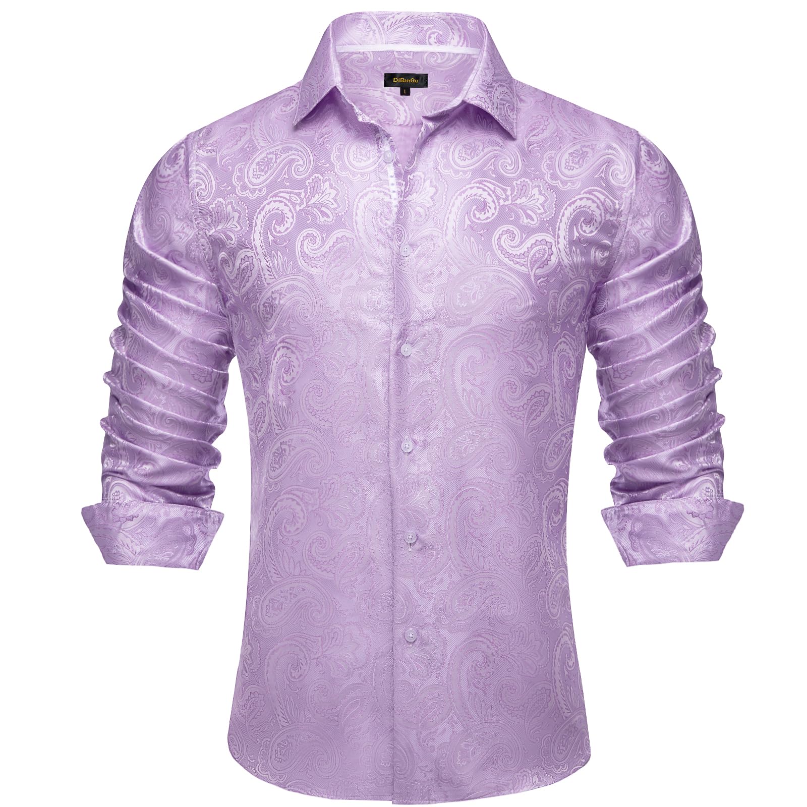 Men's Paisley Dress Shirt Long Sleeve Wrinkle Free Button Down Cowboy Shirts - Lavender Purple&paisley