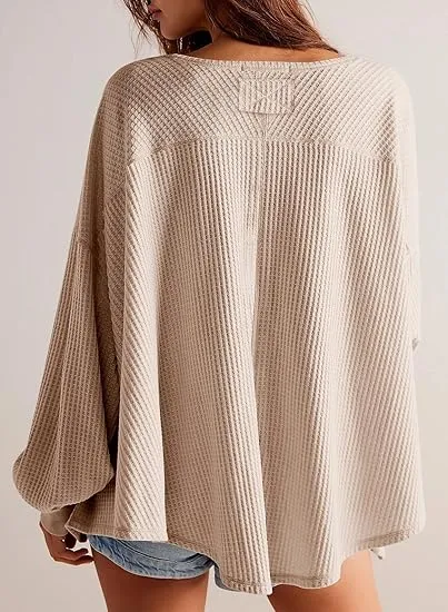 Women's Waffle Knit V-Neck Oversized Sweater