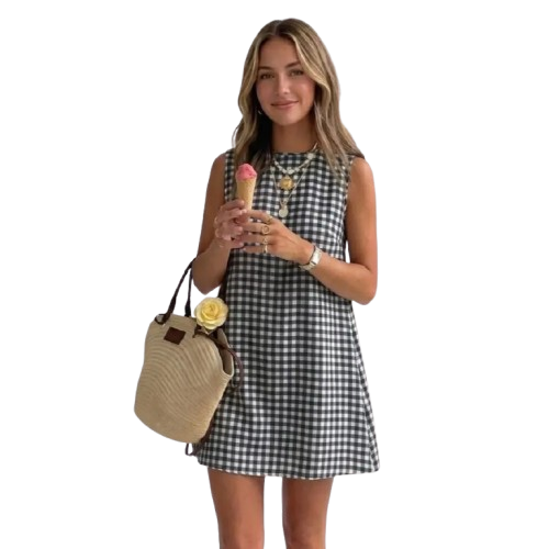 Women's Plaid Dress — Spring/Summer Beach Bohemian Style, Pure Cotton Gingham Attire