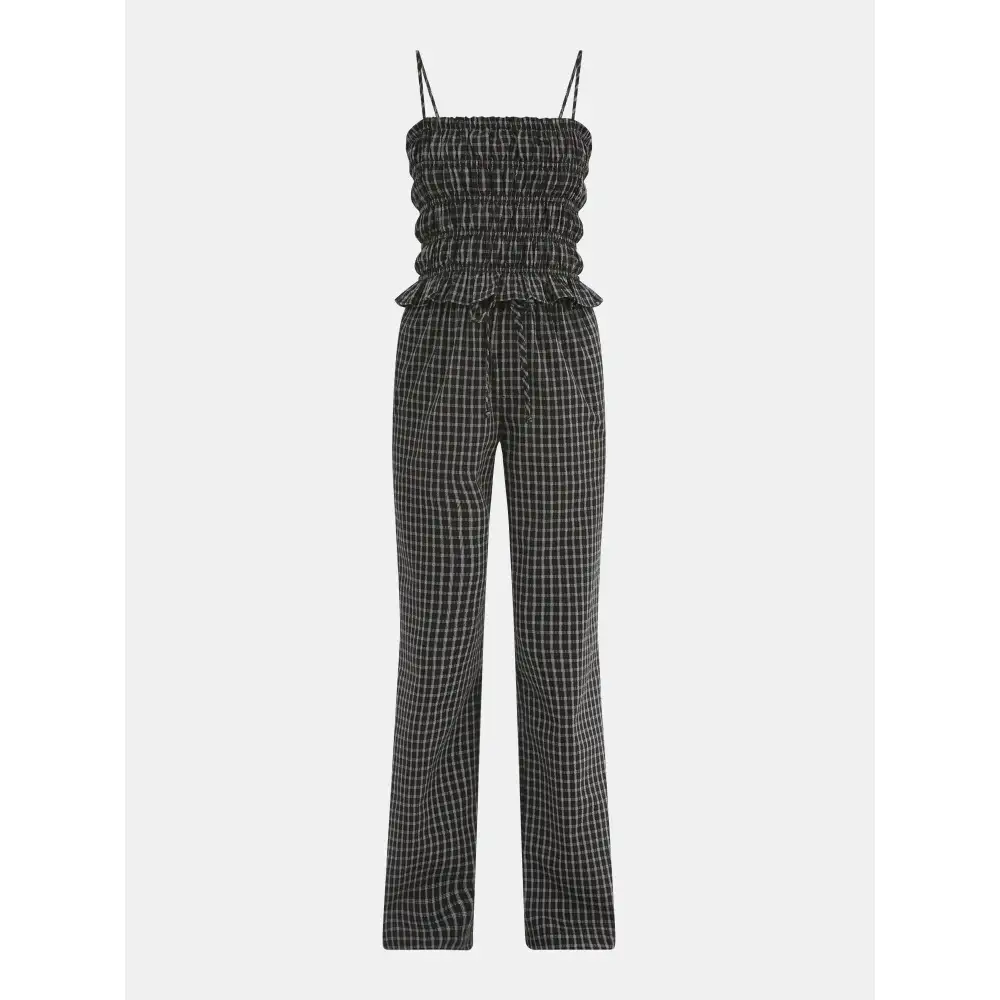 Plaid Seersucker Smocked Cami Top and Pants Set