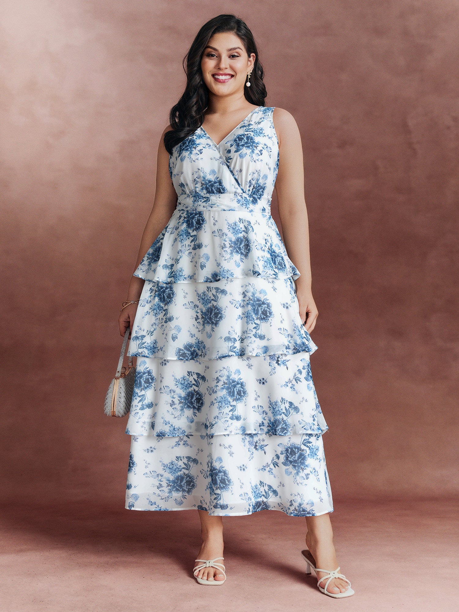 Floral Elegance Tiered V-Neck Maxi Dress