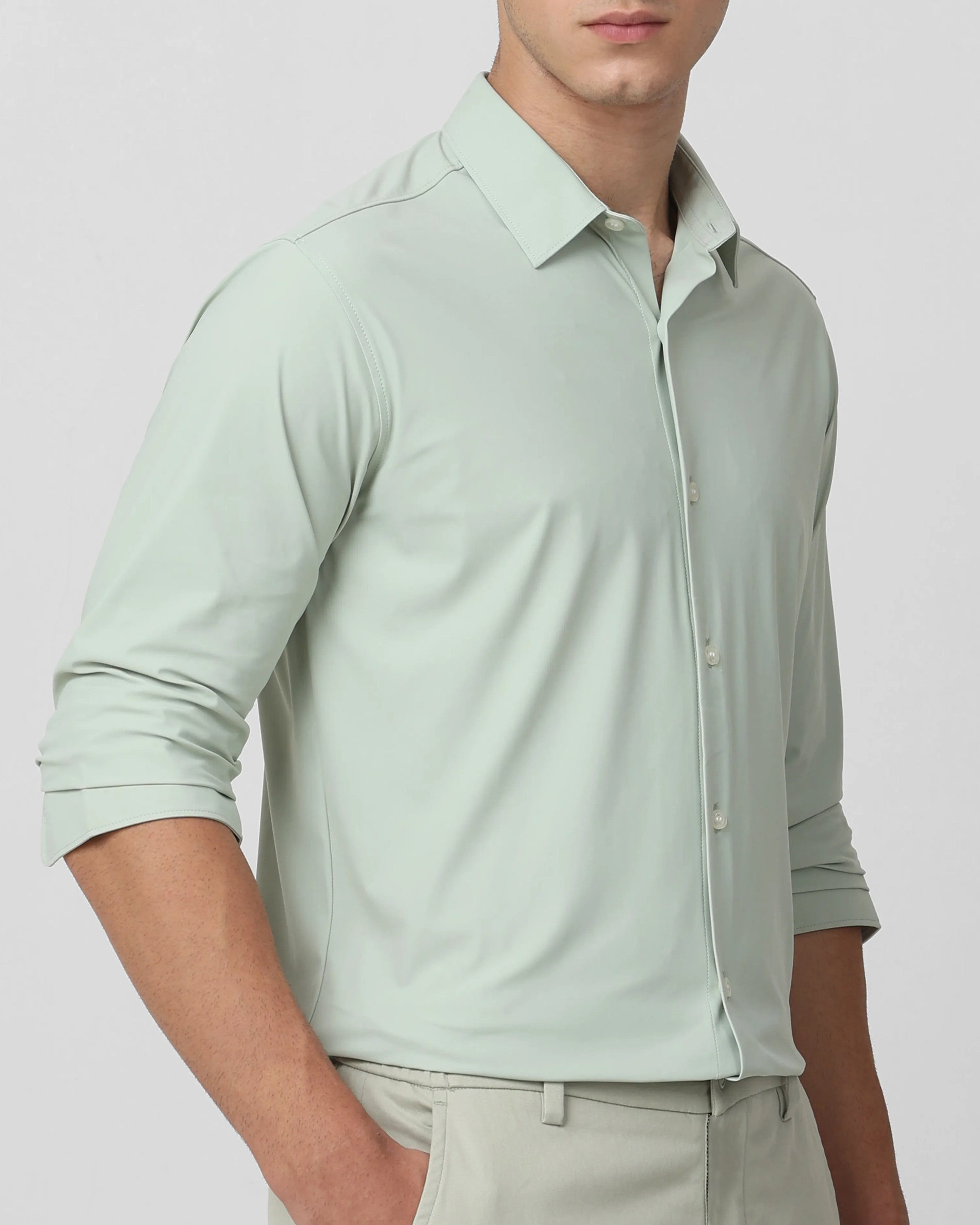 Leisure Soft And Comfortable Slim-Fit Dark Light Green Shirt