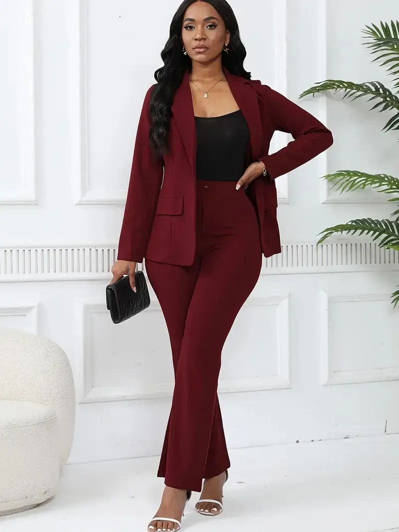 Women's elegant business solid color long-sleeved two-piece suit