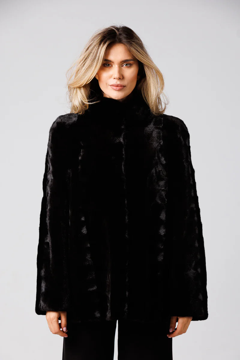 Haină din Blană Naturală de Nurcă, Femei, Obsidian 171