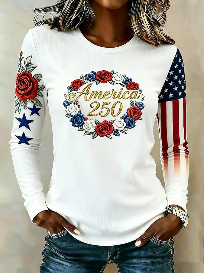 Women's casual American 250th anniversary long-sleeved T-shirt