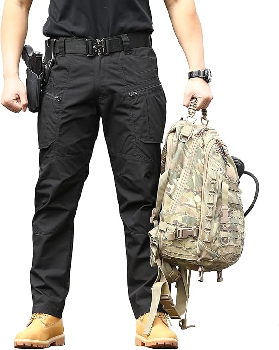 Men's Multi-Functional Tactical Work Pants, Casual Fitted Trousers, Durable Non-Stretch Fabric, Hiking & Outdoor Wear, Zipper Pocket Design, Casual Style