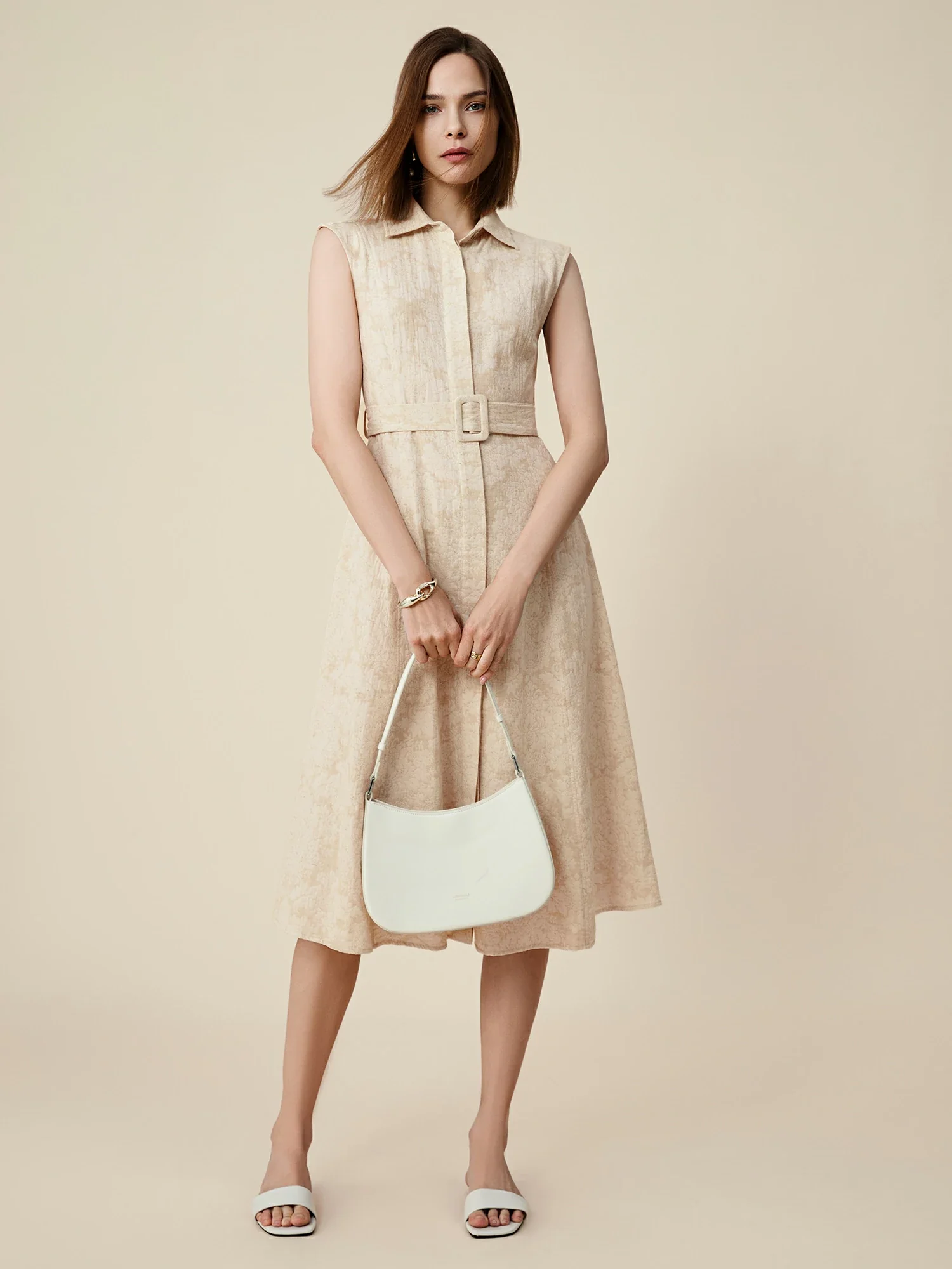 Cotton & Linen Lapel Sleeveless Dress