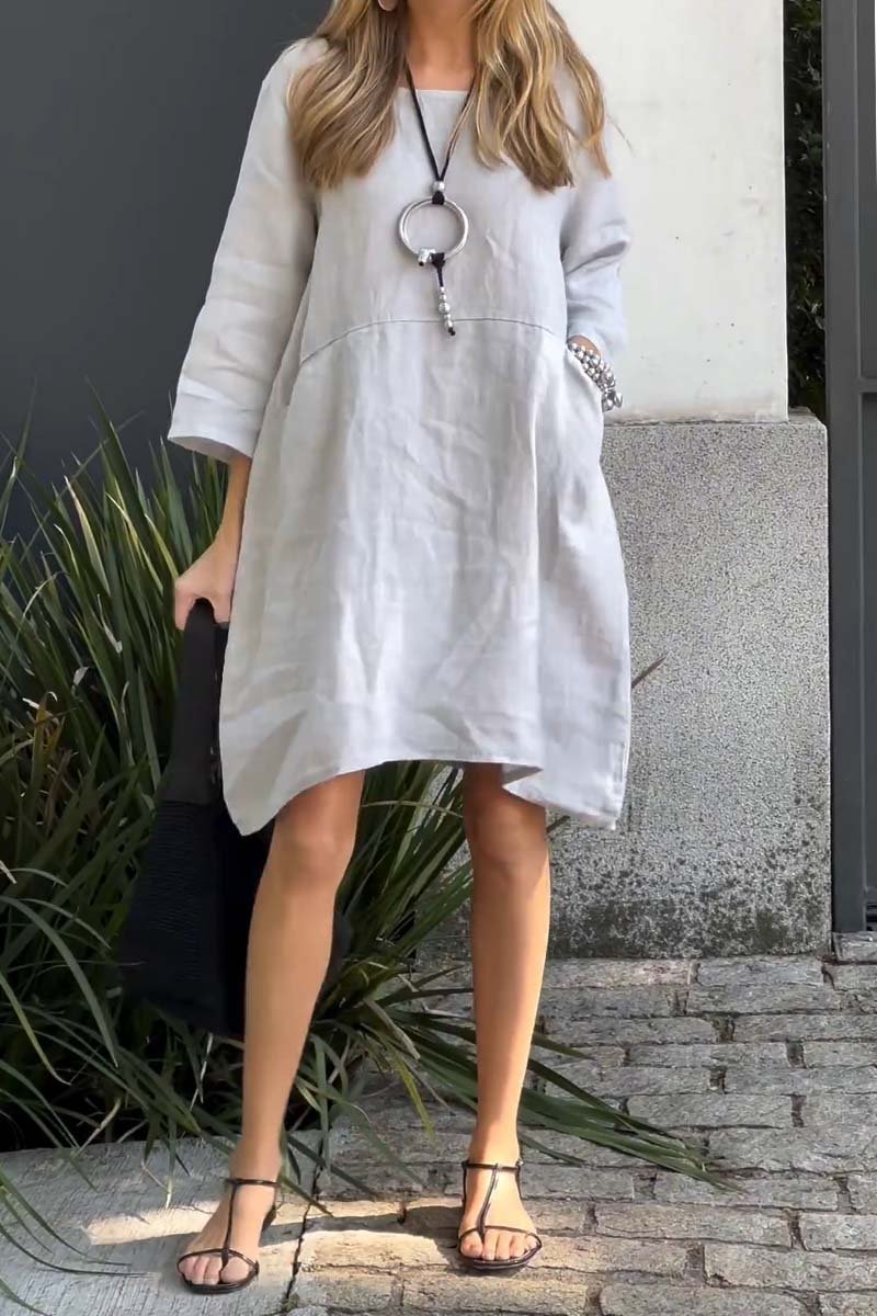 Women Casual solid color cotton and linen dress
