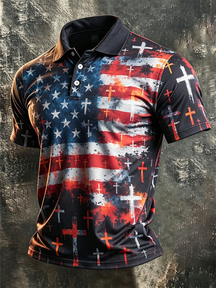 USA 250th Anniversary Glitter Print Men's Polo Shirt