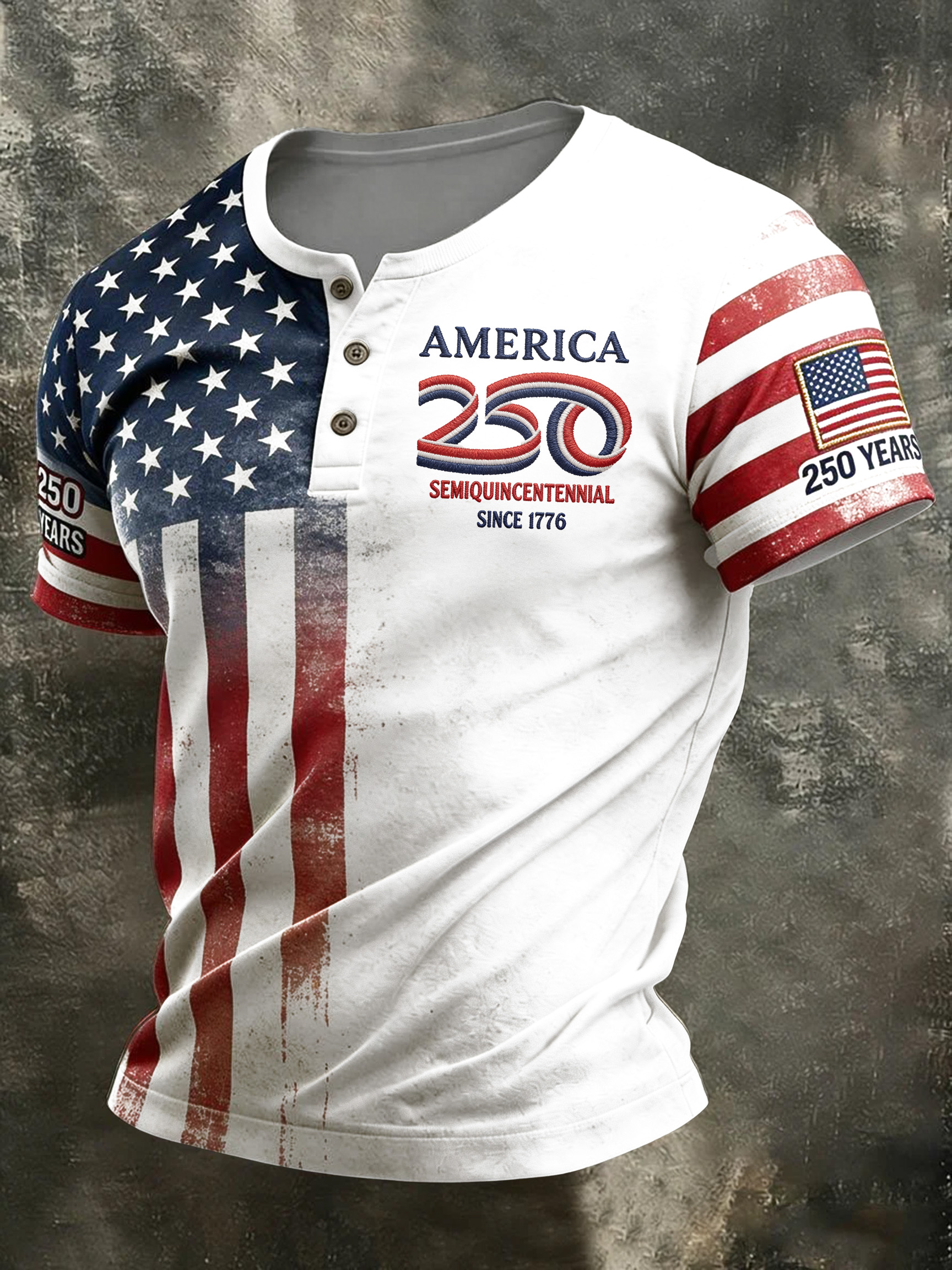 Men'S And Women'S 250Th Anniversary Celebration Henry Round Neck Button T-Shirt