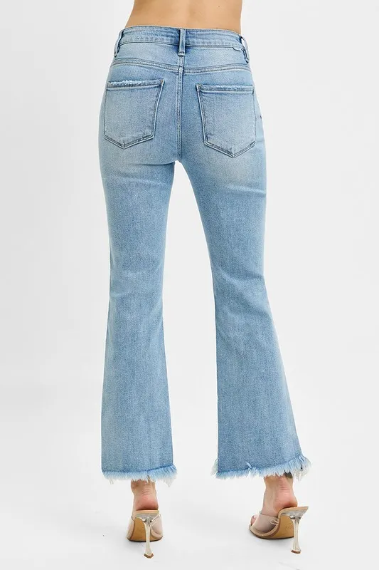 High Rise Crop Bootcut Fray Hem Jeans