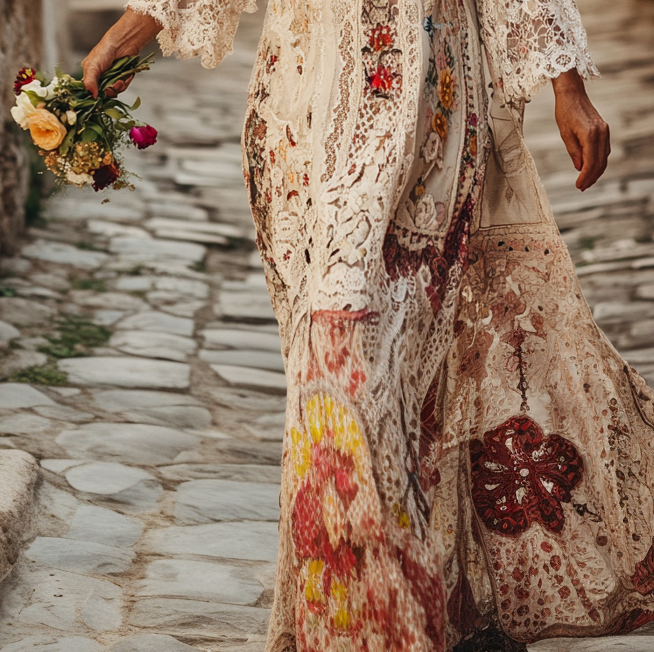 Vintage Loose Linen Patchwork Dress b1de