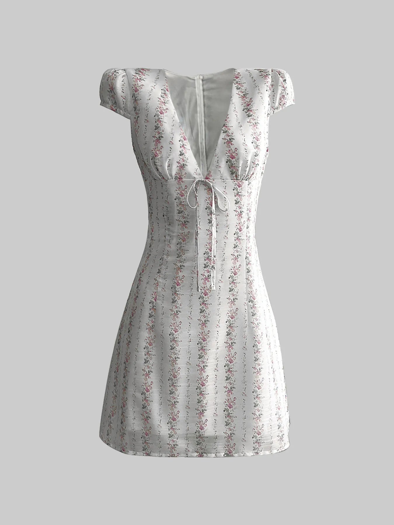 Floral Tie-Front Deep V-Neck Mini Dress