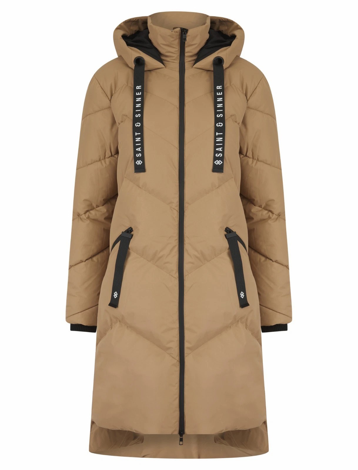 Womens Ladies Long Quilted Padded Winter Coat Hooded Puffer Jacket Zip Pockets