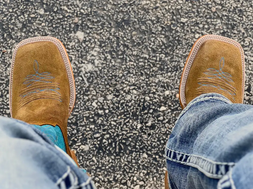 Men’s Honey Rough-Out Boots With Turquoise Shaft