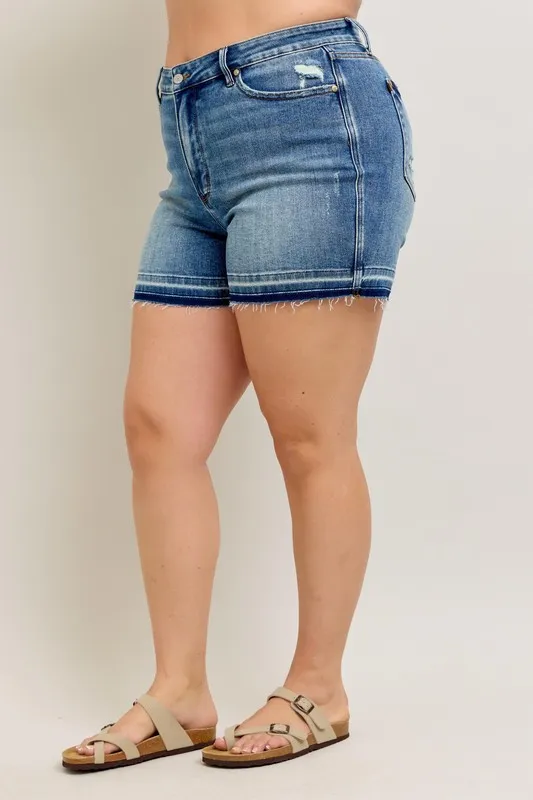 Tummy Control Vintage Wash Release Hem Shorts