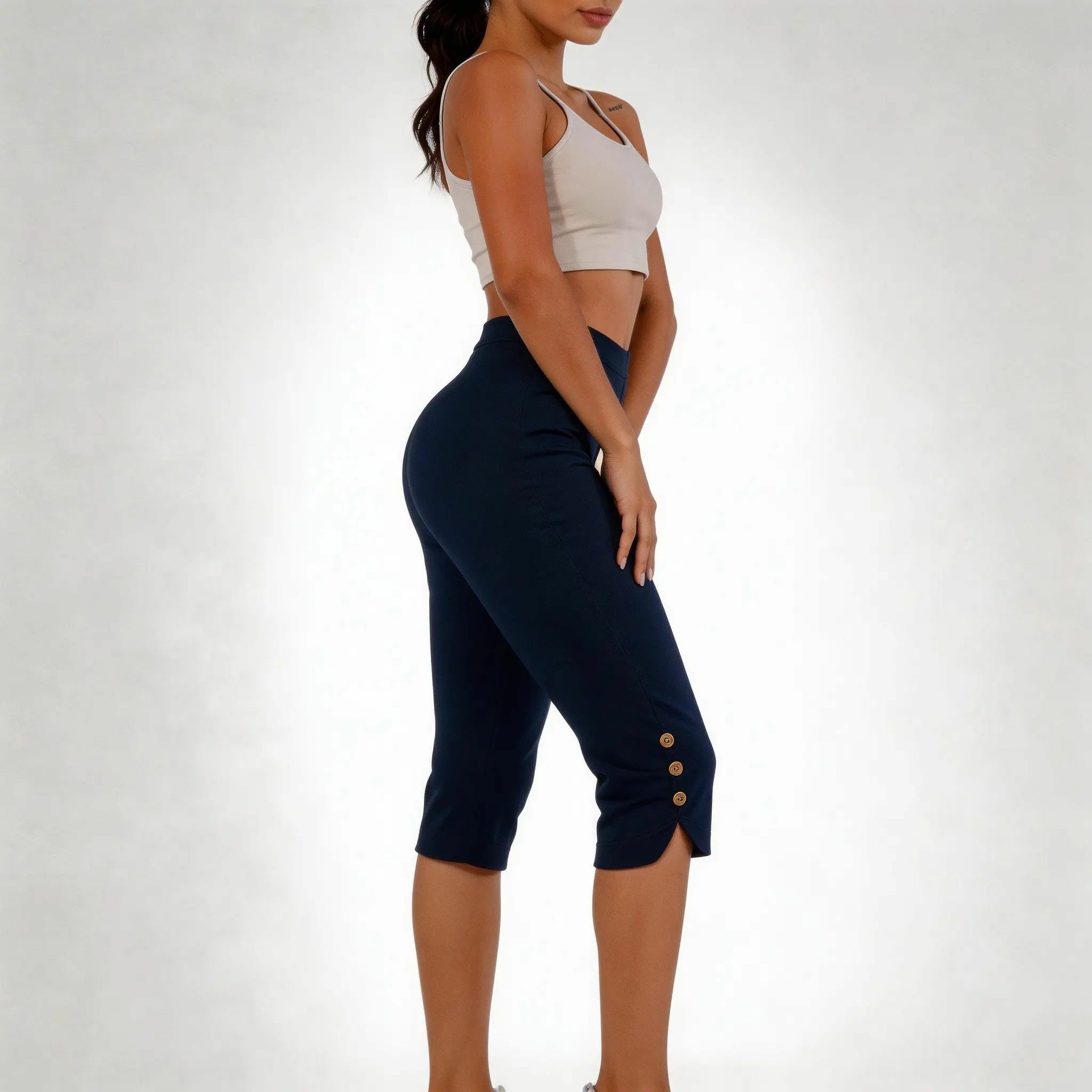 Women's High-Waisted Slimming Yoga Pants 9-Pack Butt-Lifting 4-Way Stretch Silky Soft 7/8 Length Button Detail for Workouts