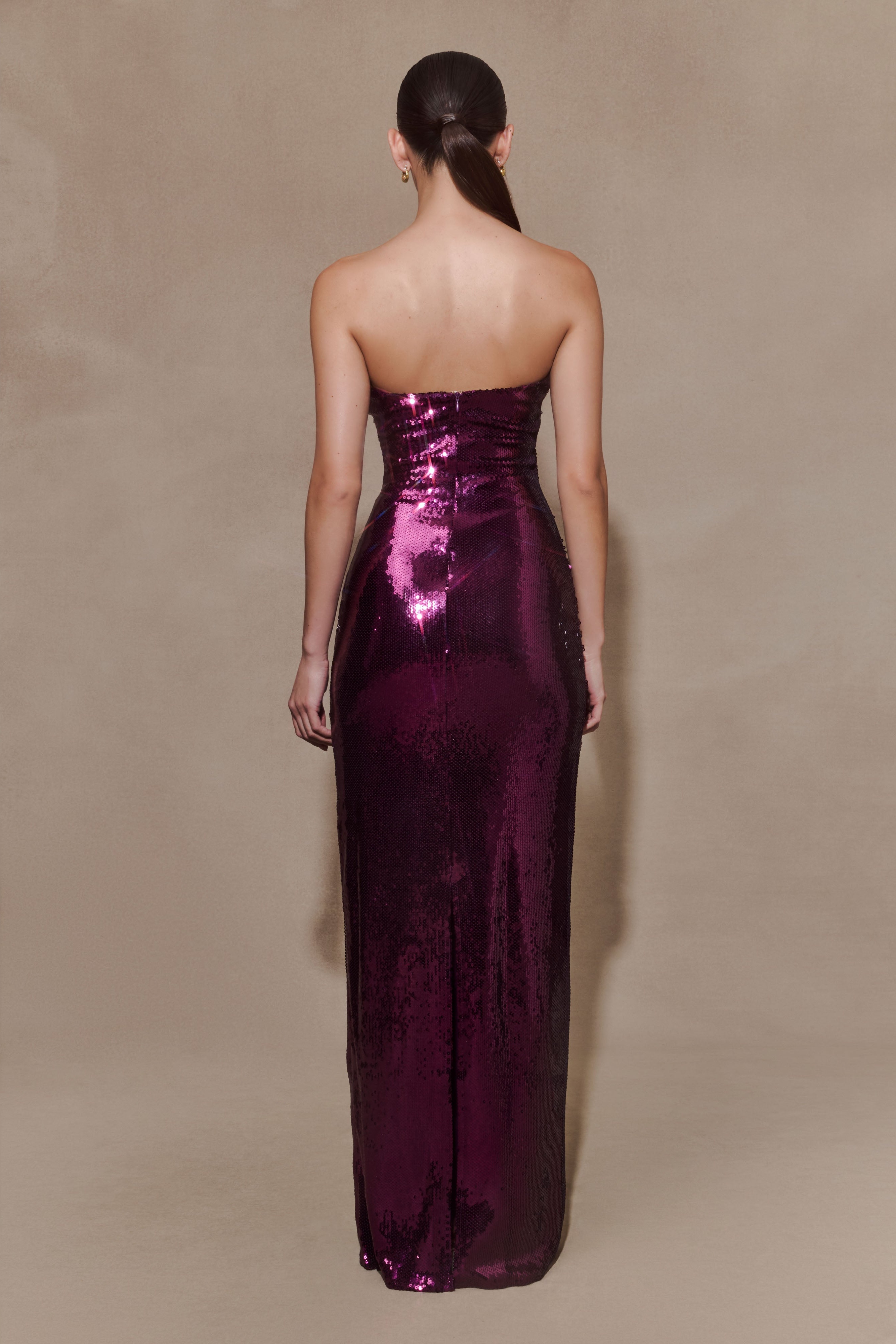 Plum Strapless Sequin Maxi Dress